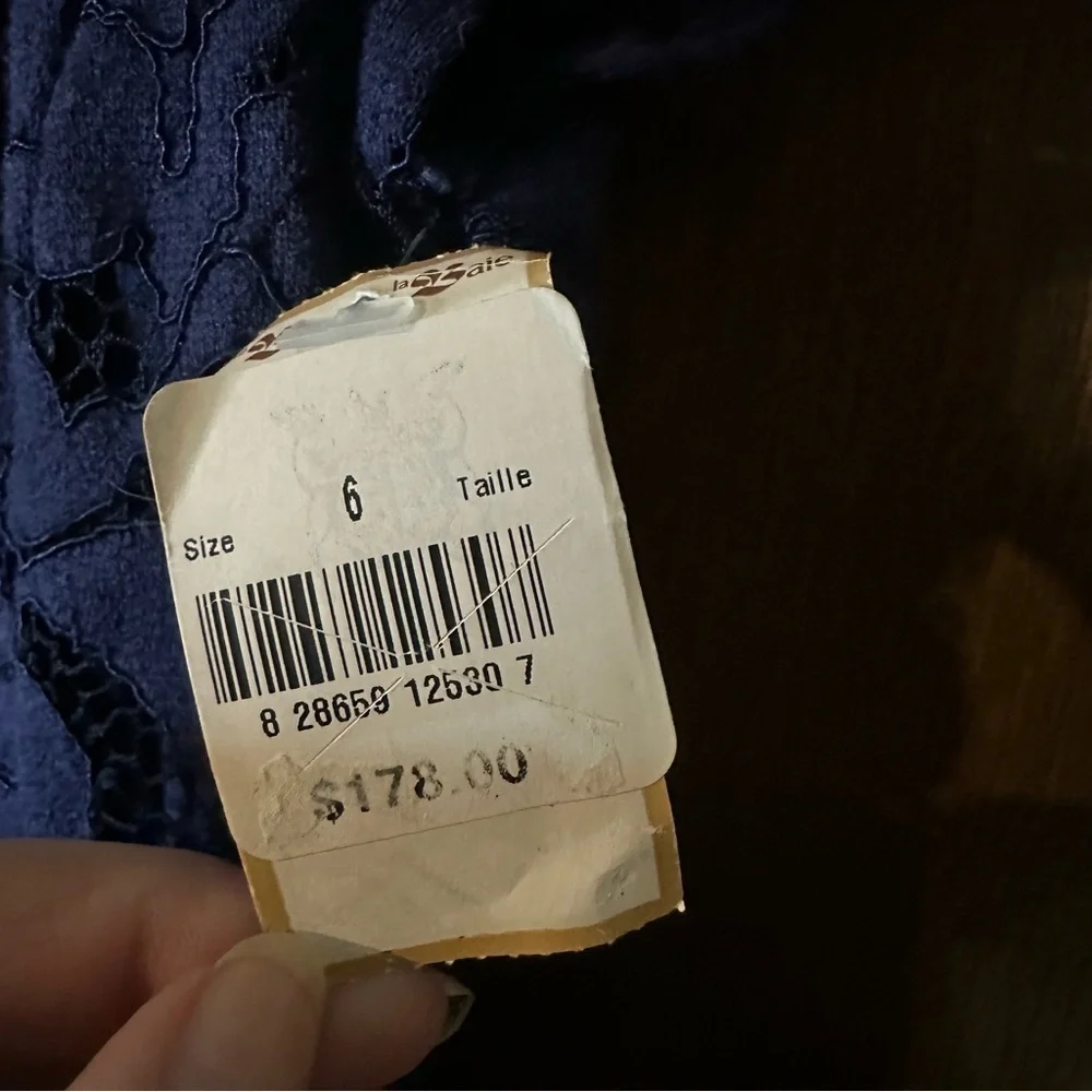 Vince Camuto Womens Round Neck Lace Cap Sleeves A-Line Midi Dress Navy Blue Sz 6 - Picture 12 of 13